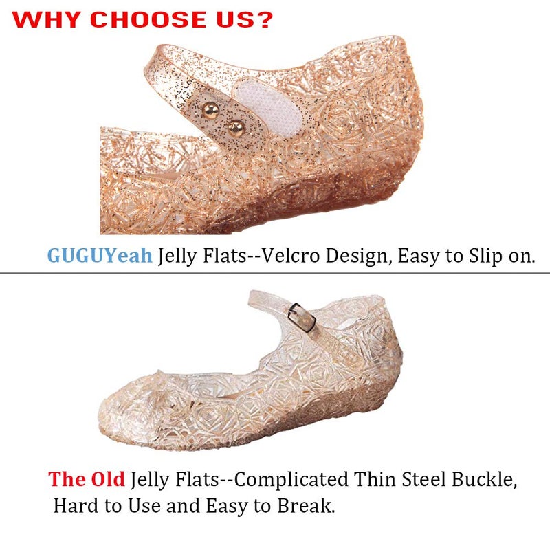 GUGUYeah Gold Princess Costumes Cute Jelly Flats Shoes,Cosplay Birthday Party Dress Up Sandals for Little Girls, Toddler or Kids - Image 4